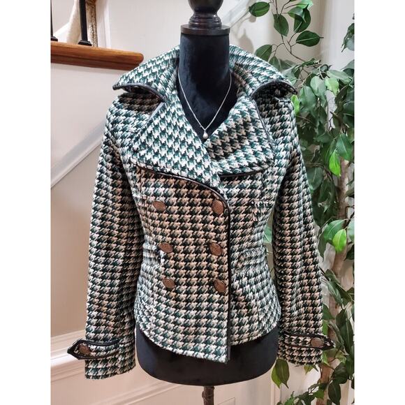 JOUJOU Women's White & Green Polyester Double Breasted Long Sleeve Coat Size XS - Picture 1 of 16